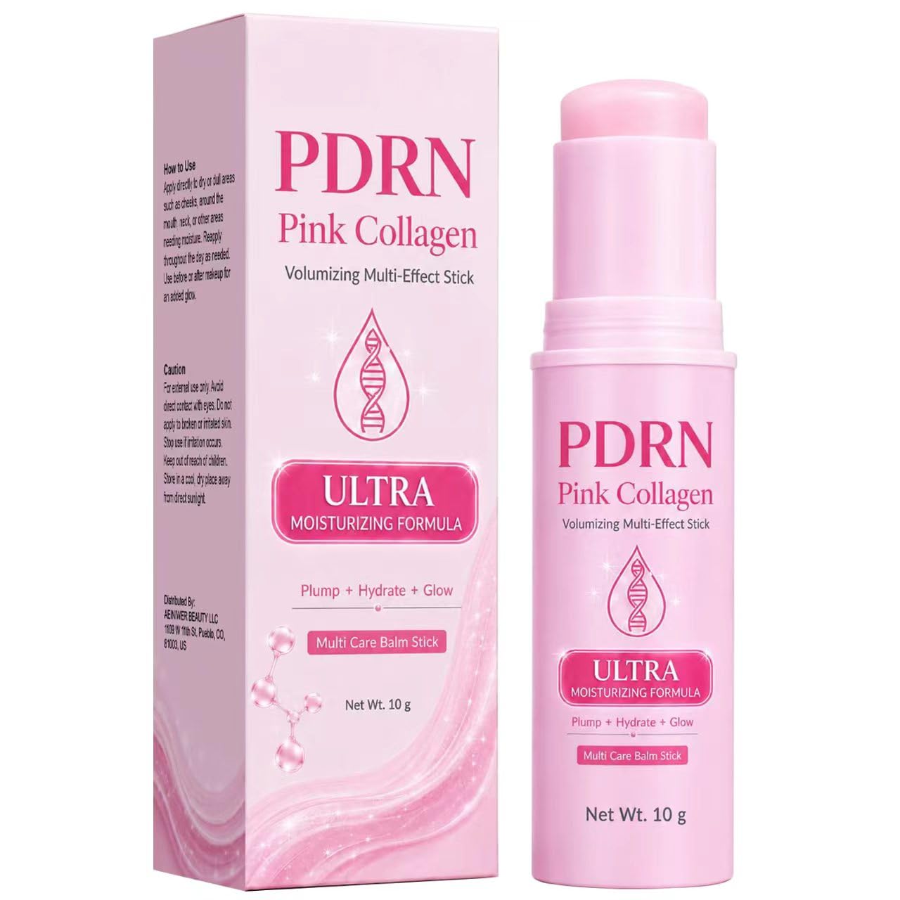 PDRN Pink Collagen Volume Multi Balm, Pink Multi Balm for Face Eyes Lips Neck, Firming Hydrating Stick for Fine Lines