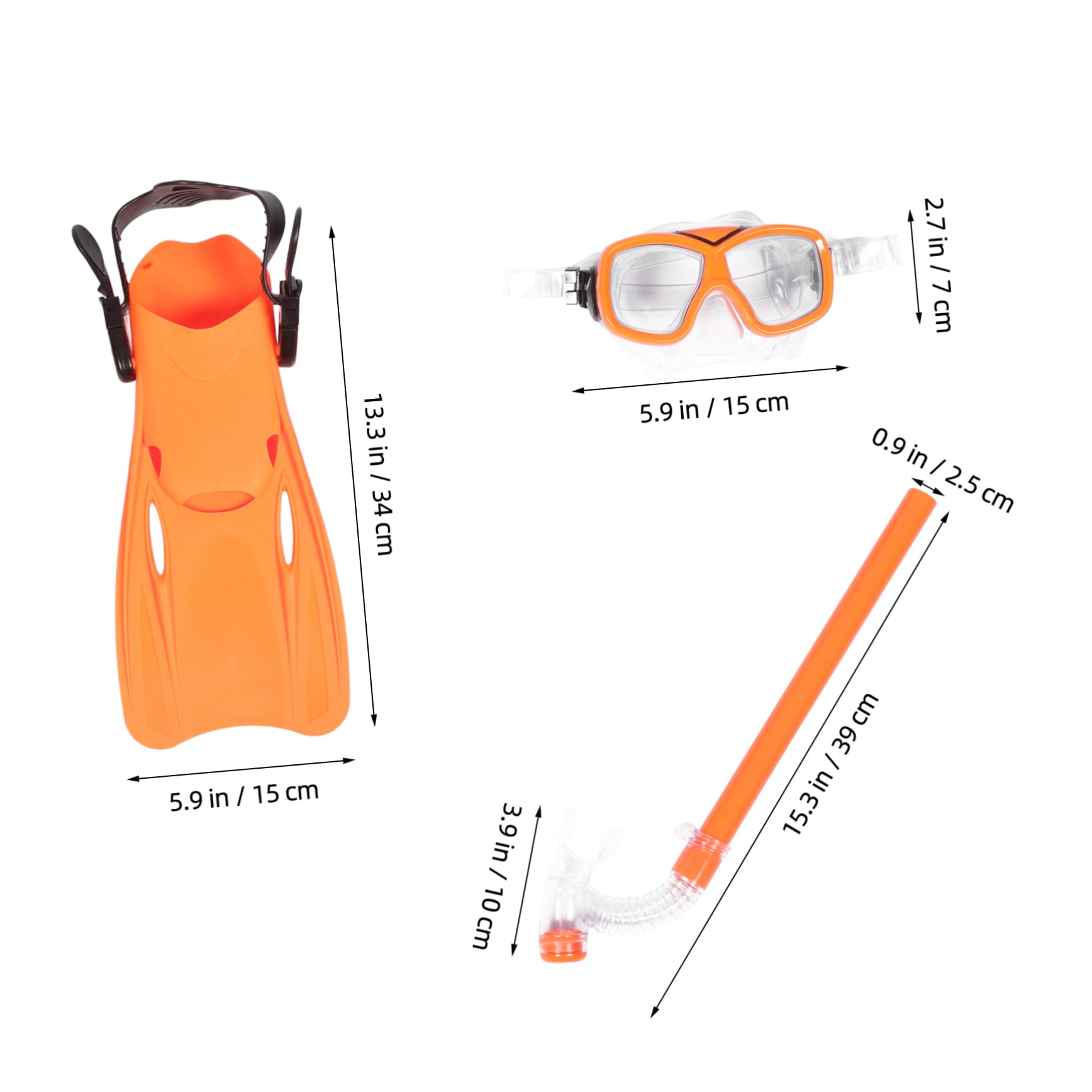 Equipo de Snorkel para Niños 1 Juego Naranja de Plástico | Gafas de Visión Amplia, Boquilla Ergonómica, Aletas Cortas para Nadar, Diseño Simple