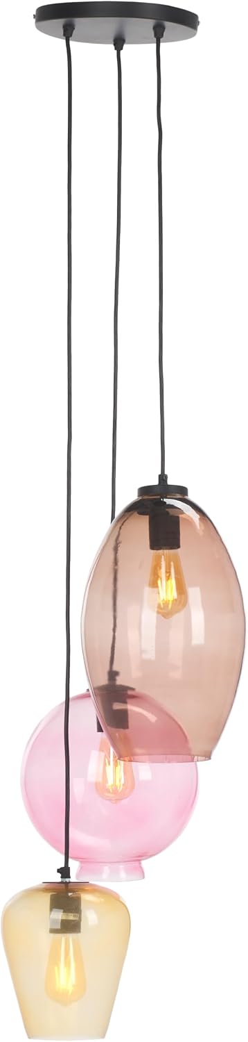 SAFAVIEH Lighting Collection Keoni 3-Light Multicolored Glass Shade Adjustable Hanging Pendant Light Fixture (LED Bulbs Included)