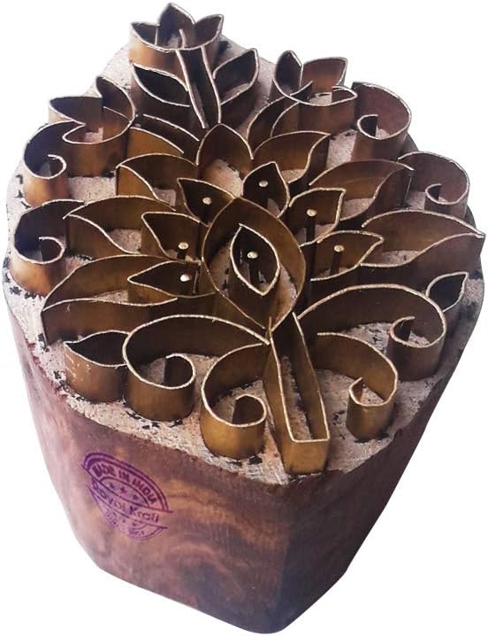 Trendy Printing Stamp Brass Lotus Shapes Wooden Clay Block BSCtag006