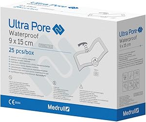 Medrull Wasserfeste Wundpflaster ULTRA PORE 15 x 9 cm 100% Wasserfestes Pflaster Steril, Transparent, Starker Halt - Schützt bei Schnittwunden & Kratzer - Ideal zum Duschen, Sport, Baden 25 Stück