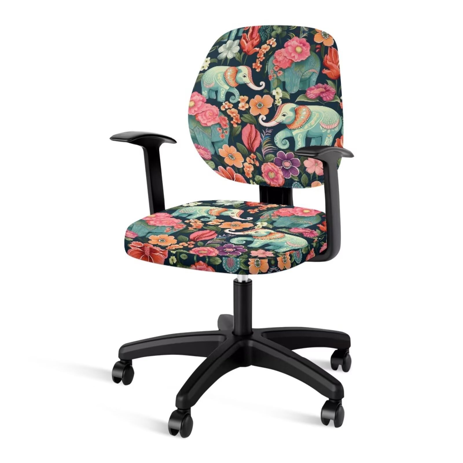 Tongluoye Floral Elephant Office Chair Covers Stretchable Office Chair Seat Cover 2 Piece Washable Gaming Chair Cover Universal Fit Most Wheelchairs,