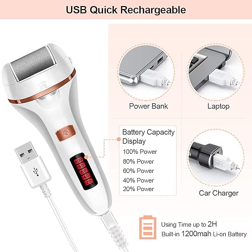 Miniatura 5 de Removedor eléctrico de callos para pies, herramientas de pedicura recargable, kit de cuidado de pies, removedor de callos para pies con 3 cabezales