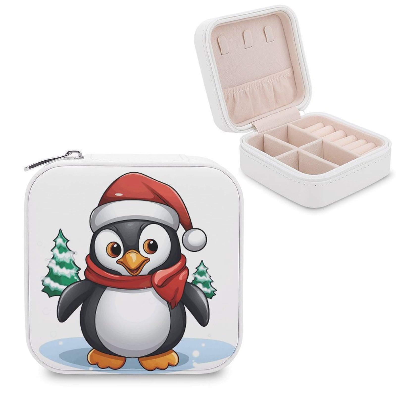 JTREHY Christmas Penguin Jewelry Box Personalized PU Jewelry Box Exquisite Jewelrys Organizer Case Small Portable Jewellery Storage Holder for Rings Earrings Necklaces Gifts