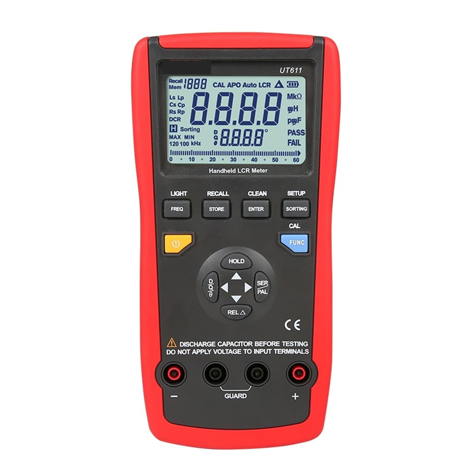Medidor LCR, Medidor LCR; de puente digital LCR alta precisión 10 KHz/100 KHz/Probador inductores capacitores resistencias(UT611(10KHz))