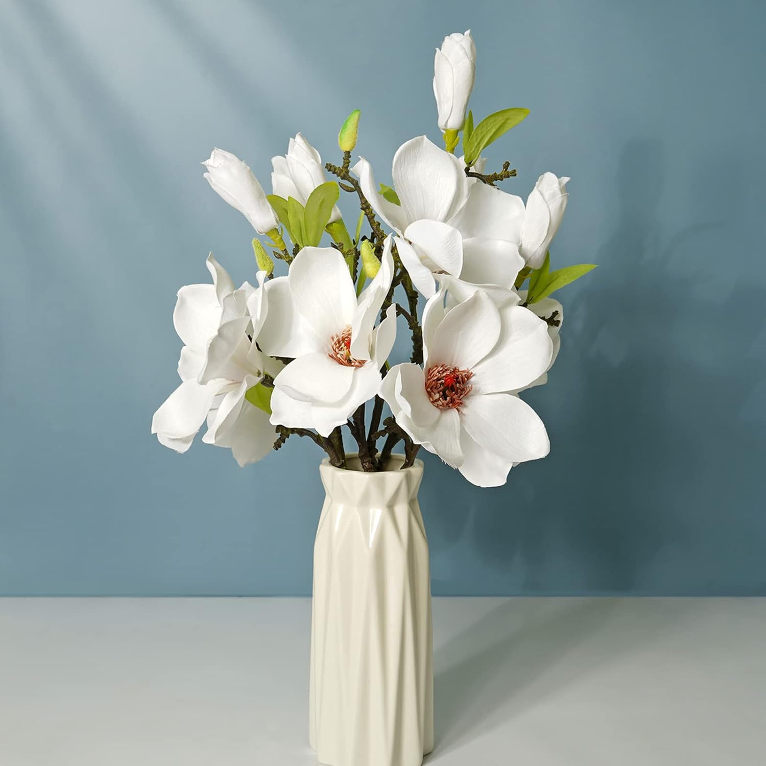JUDYME Artificial Silk Magnolia Bouquet Realistic Touch for Indoor Outdoor Home Kitchen Wedding Decoration White - Image 3