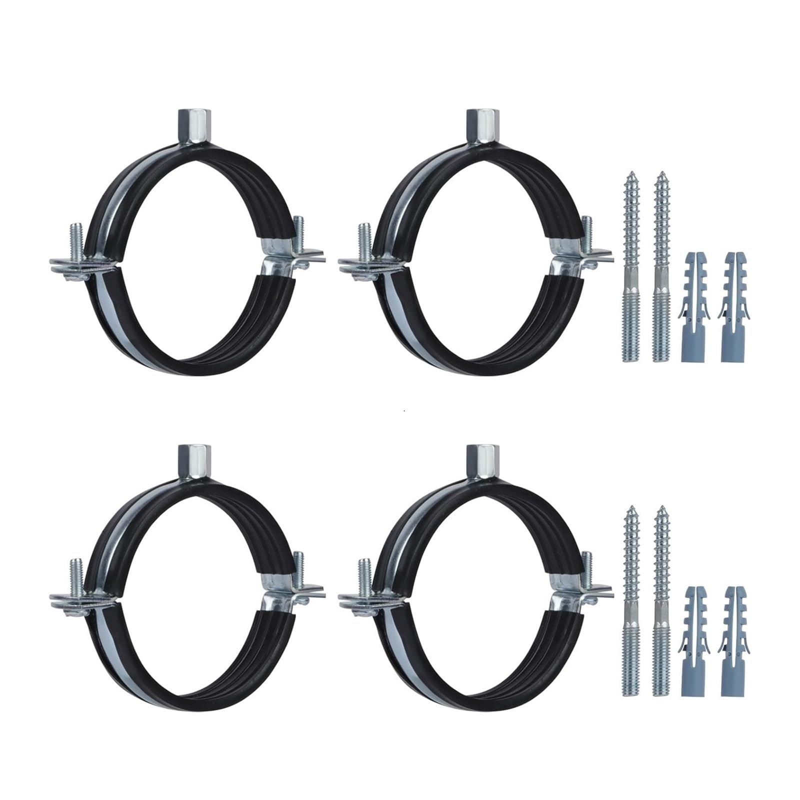Abrazadera de soporte de tubo ajustable con cojín de goma, Clip de suspensión de soporte de tubo de anillo dividido for montaje en techo de pared de 15-166mm, 4 Uds.(4pcs 87-92mm)