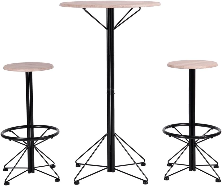 FurnitureR Bar Table and Chairs Set of 3 Wooden Round