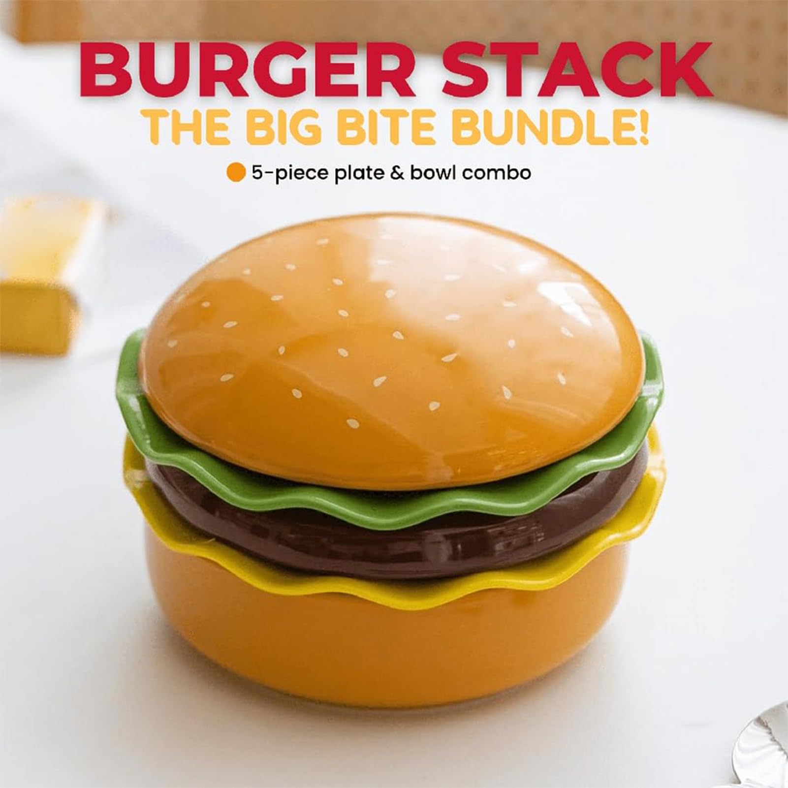 Set Platos Hamburguesas Cuencos Cerámicos Apilables Divertidos | Set de vajilla, cuencos y platos para hogar, cocina, restaurante, camping, picnic, , cumpleaños, comida, sushi, comida