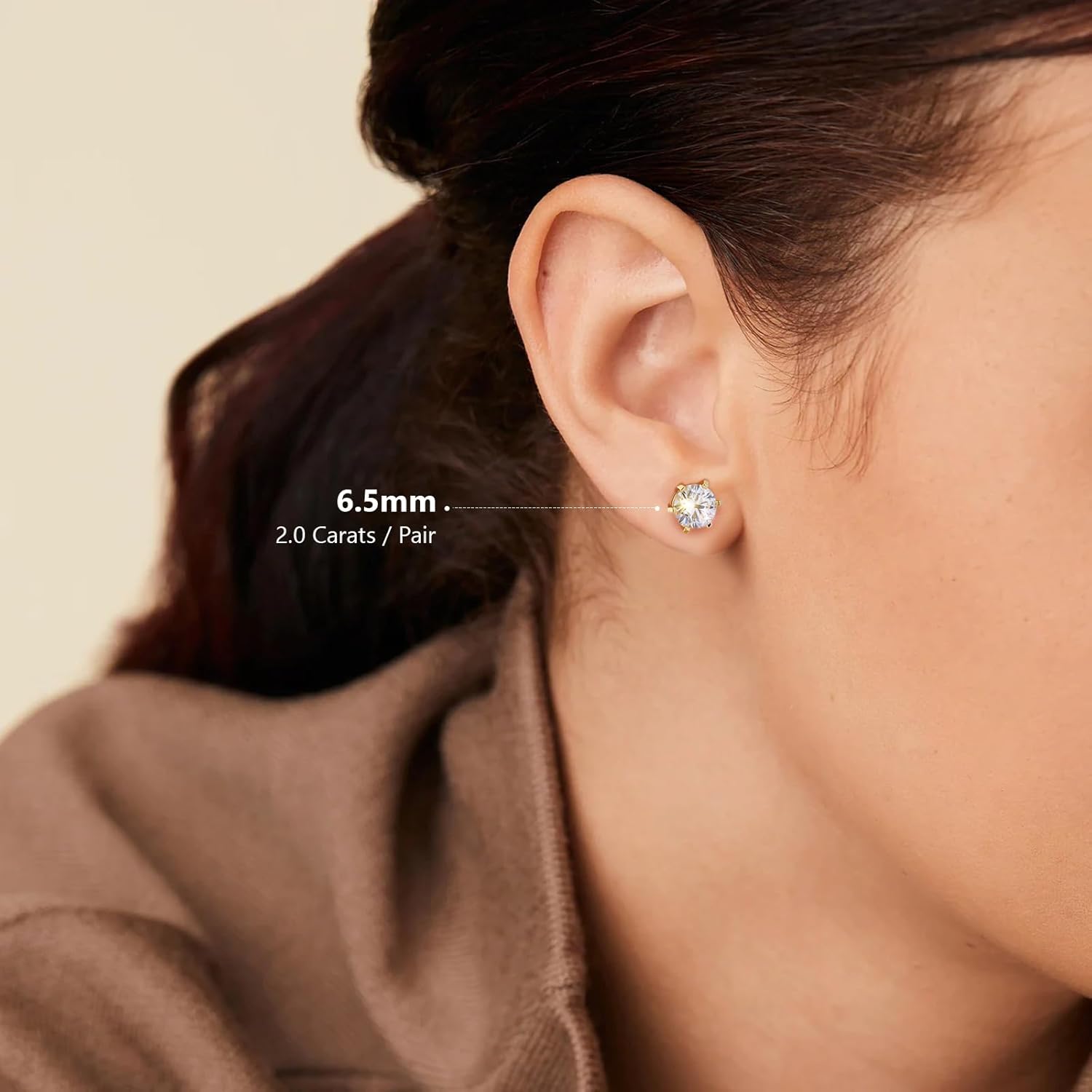 KRKC&CO Lab Grown Moissanite Stud Earrings for Women, Hypoallergenic 925 Sterling Silver, Mother's Day/Anniversary/Valentine's Day/Birthday/Wedding Gift, 14K Gold Plated/White Gold Plated, 0.6-3.0ct - Image 2