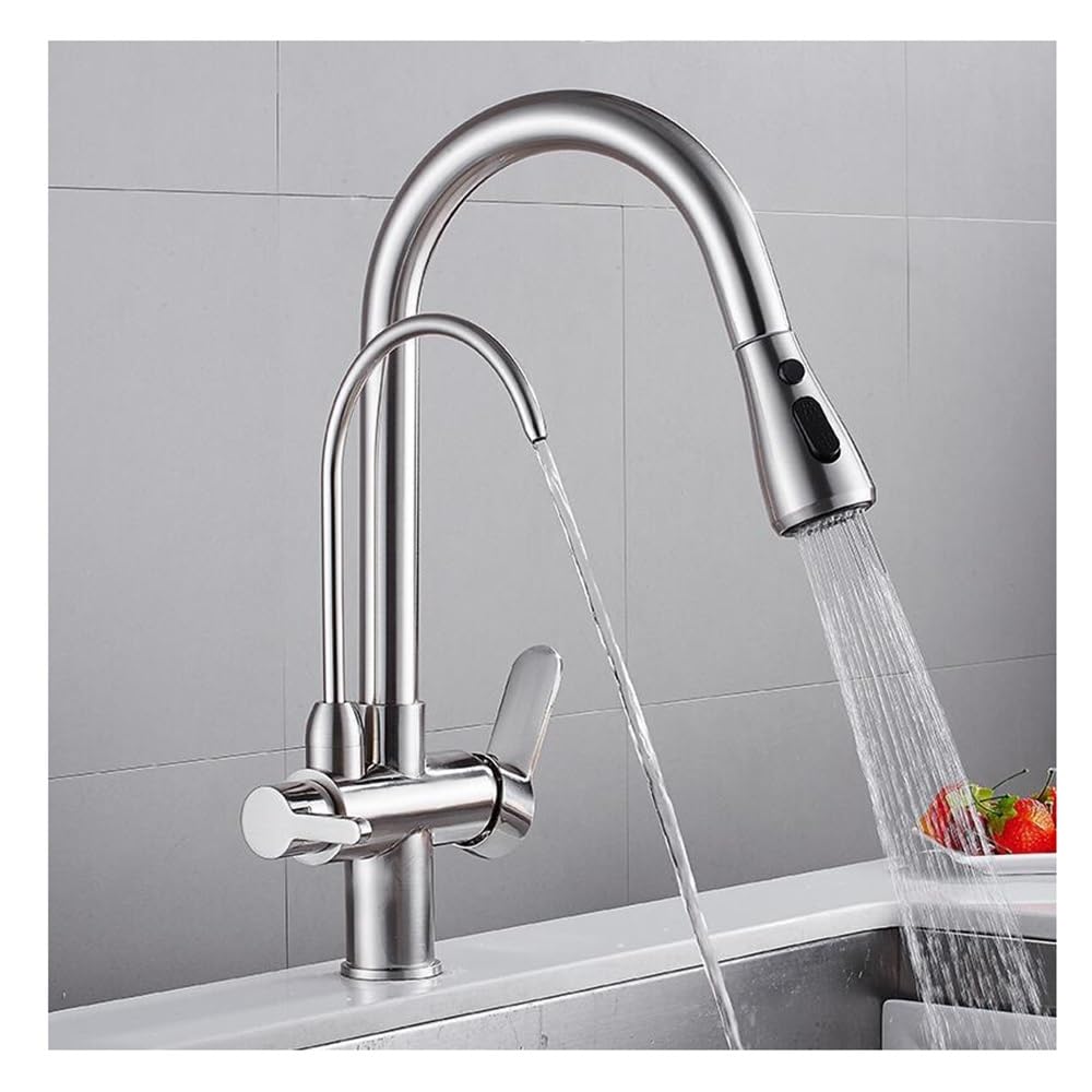Blyqxs Nickel Kitchen Faucets Black Three Ways Sink Mixer Hot And Cold Kitchen Faucet Torneira Xt-152(Nickel)