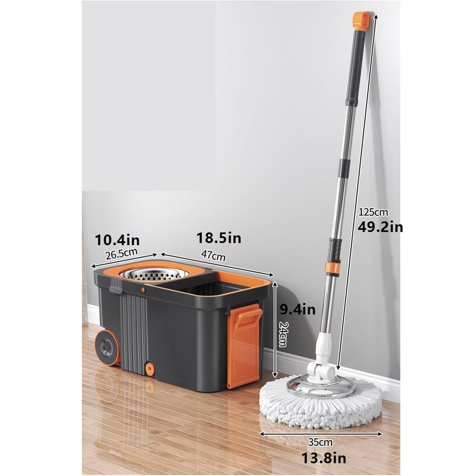 Mop Podłogowy Bardzo duży, nie do mycia ręcznego, obrotowy zestaw mopów, mop jest czysty, mop do podłogi, domowe, automatyczne odwadnianie, mop, wiadro(White)
