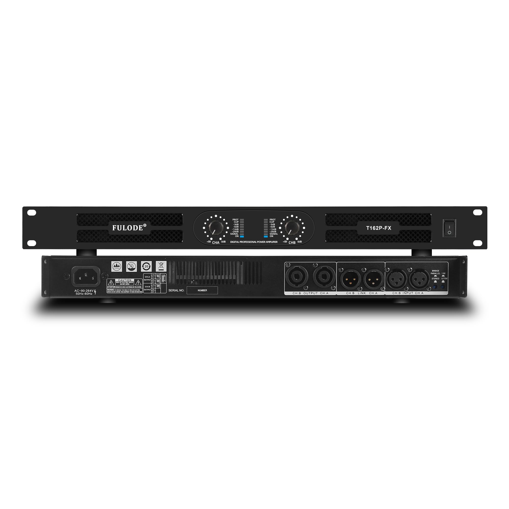 FULODE 2CH-PA Professional 2-Channel Power Amplifier front view