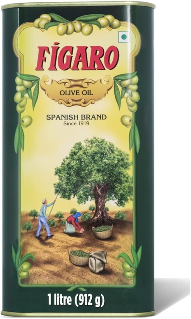Figaro Olive Oil- Pure Olive Oil-Daily Cooking Oil- Perfect for Indian Dishes- Curries, Gravy- Imported from Spain- 1L Tin
