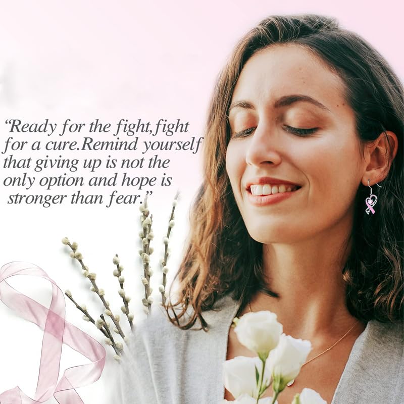 Breast Cancer Awareness Earrings For Women, Pink Ribbon Heart Dangle Drop Earrings Breast Cancer Survivor Gift Support Christmas Thanksgiving Holiday Jewelry2