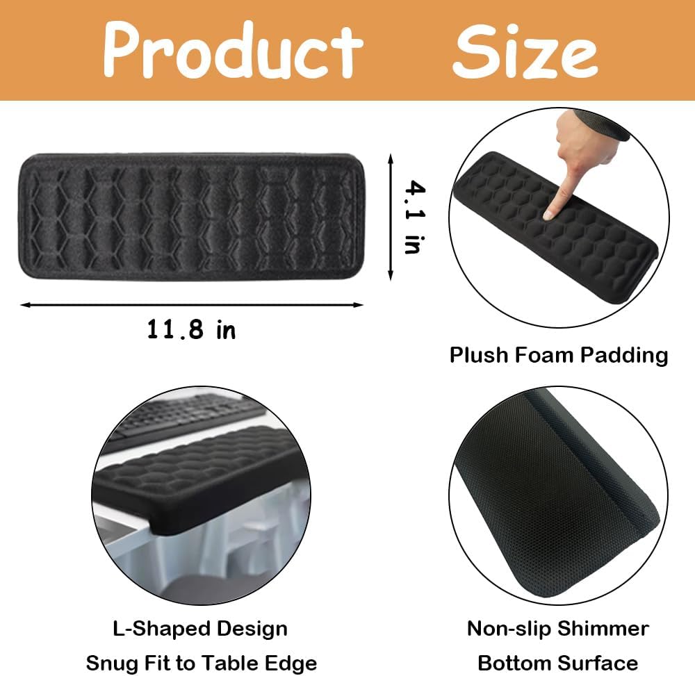 4 Pack L-Shaped Desk Elbow Pad Bulk for Desk, Memory Foam Desk Edge Rest Pad with Non-Slip, Ergonomic Arm Cushion, Wrist Comfort Support for Office Home Gaming, Black Table Edge Padding