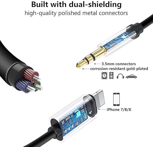 Miniatura 3 de Cable auxiliar de coche con certificación Apple MFi para iPhone cable de audio auxiliar trenzado de nailon de 0138in cable estéreo de coche y