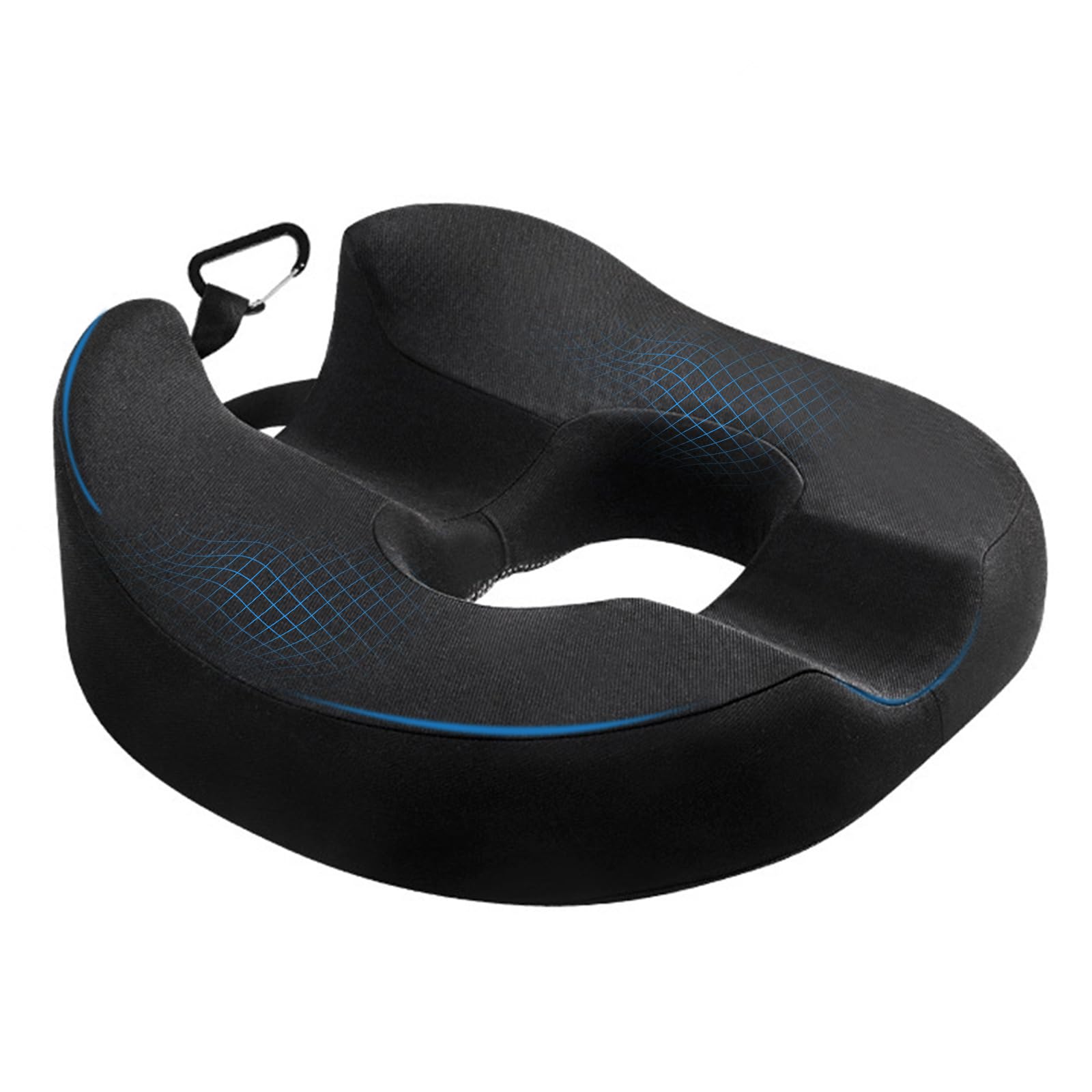 Cuscino a Ciambella per Emorroidi e Coccige, Memory Foam | La forma a U, Rivestimento in Poliestere Traspirante, Per Ufficio e Auto, Fodera Lavabile in Cotone, Nero, 38x45cm