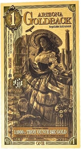 Arizona Goldback Collectible Art Note - 24K Gold-Layered Novelty Design (1 Denomination)