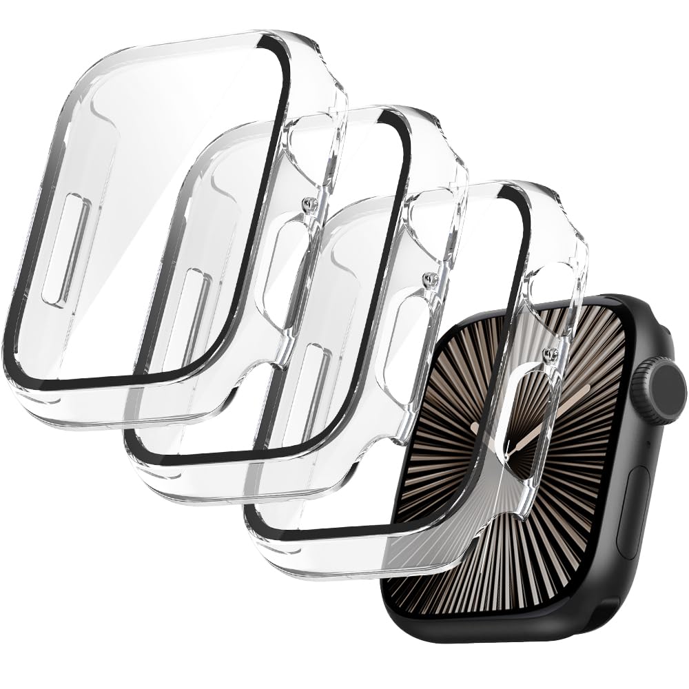 (3 Pack) T Tersely Case for Apple Watch Series 11/10-42mm, Built-in Thin HD Tempered Glass Screen Protector Overall Cover Replacement for iwatch S11/S10 2024 (Clear, 42mm)