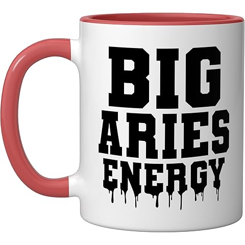 Big Aries Energy Aries Zodiac Sign March April Birthday Ceramic Mug, Red/White