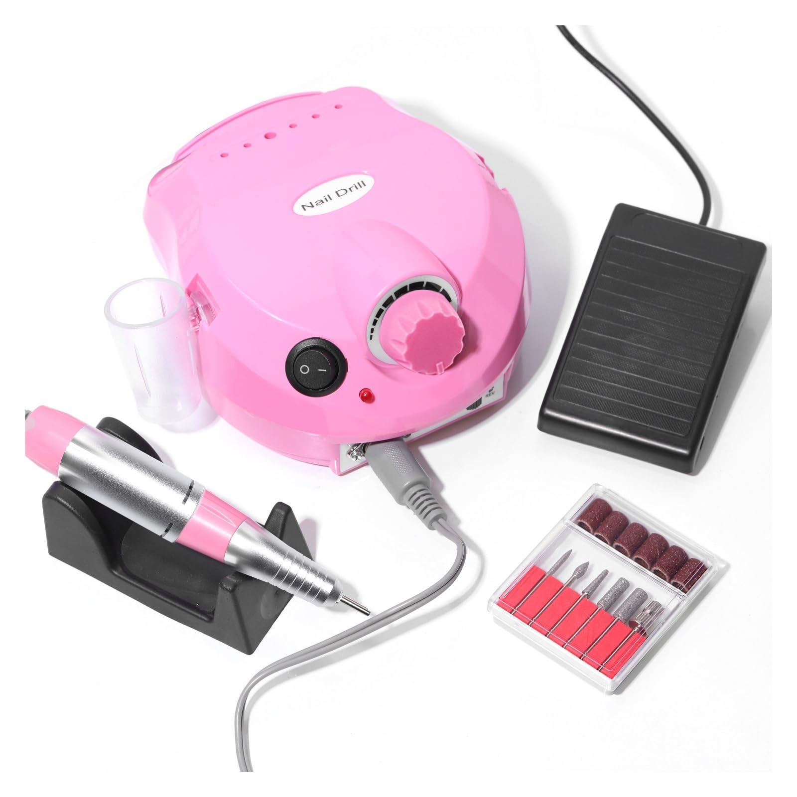Frezarka do paznokci, Elektryczna wiertarka do paznokci akrylowych i naturalnych z pedałem nożnym do użytku domowego(Pink)