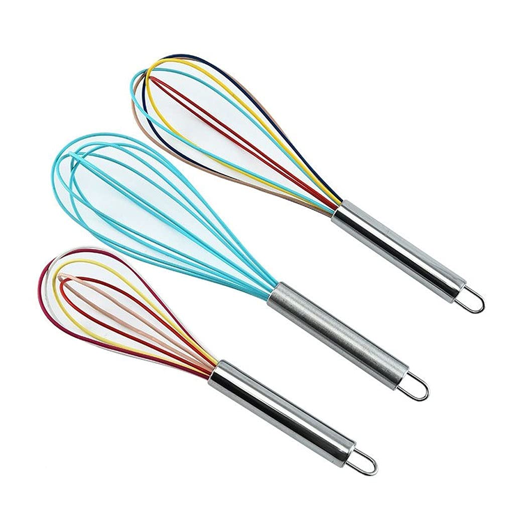 Fruste per Cucinare, Set di 3 fruste in Silicone, Balloon Wisk Kitchen con Manico in Acciaio Inossidabile, fruste manuali per Cucinare, cuocere, frullare, Montare, Montare a Neve.