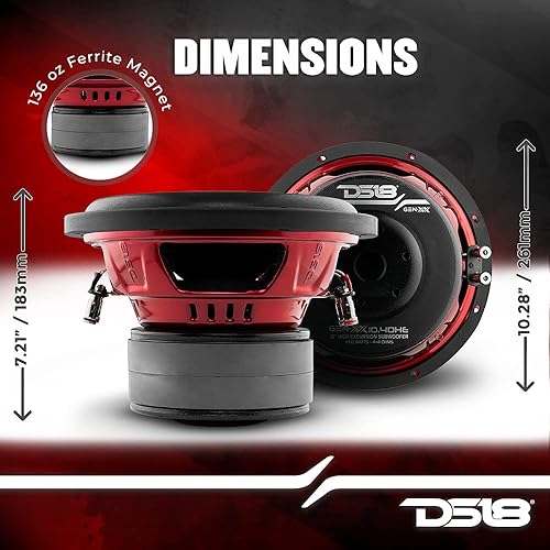 Miniatura 3 de DS18 GEN-XX10.4DHE Subwoofer de coche de alta excursión de 10 pulgadas, 1000 vatios, bobina de voz dual máxima, 4+4 ohmios (1 altavoz)