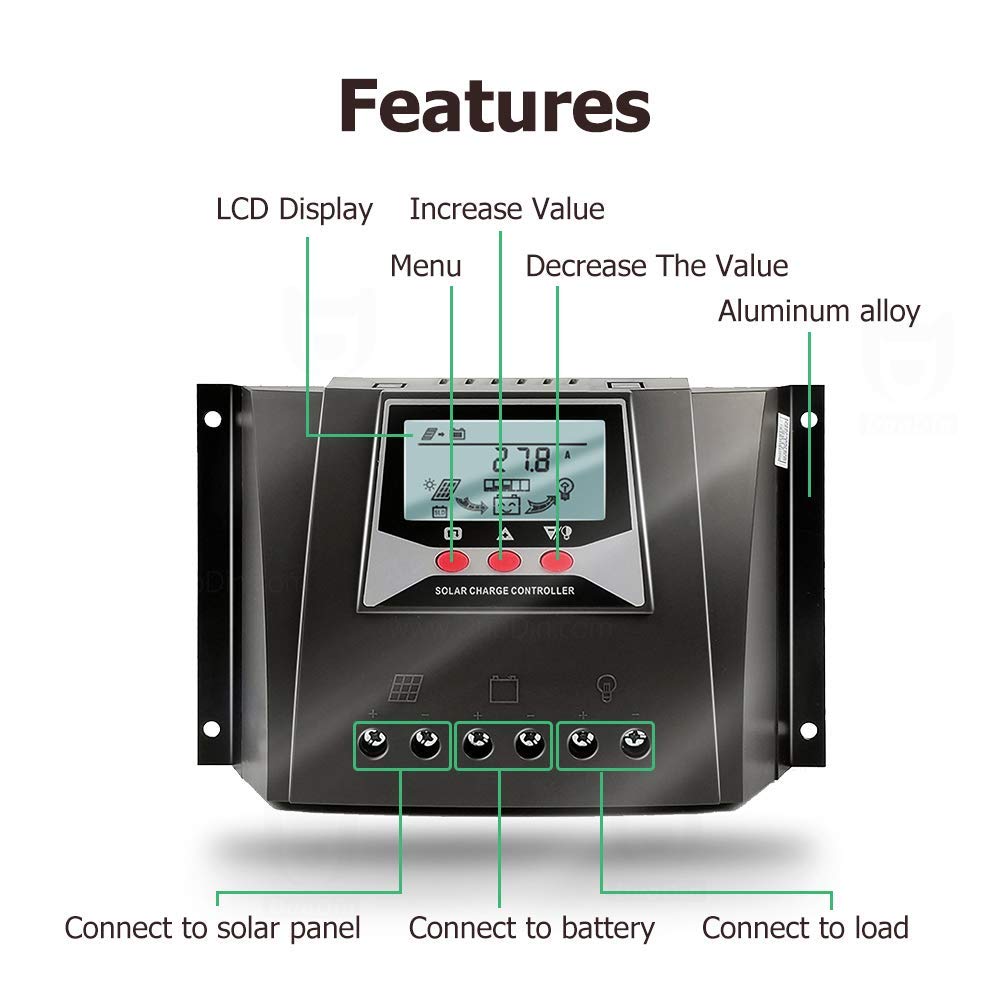 SolaMr 40A Régulateur de Charge Solaire 12V/24V avec Identification Automatique Intelligent Régulateur avec Écran LCD pour Batterie de Panneau Solaire - WP4024D
