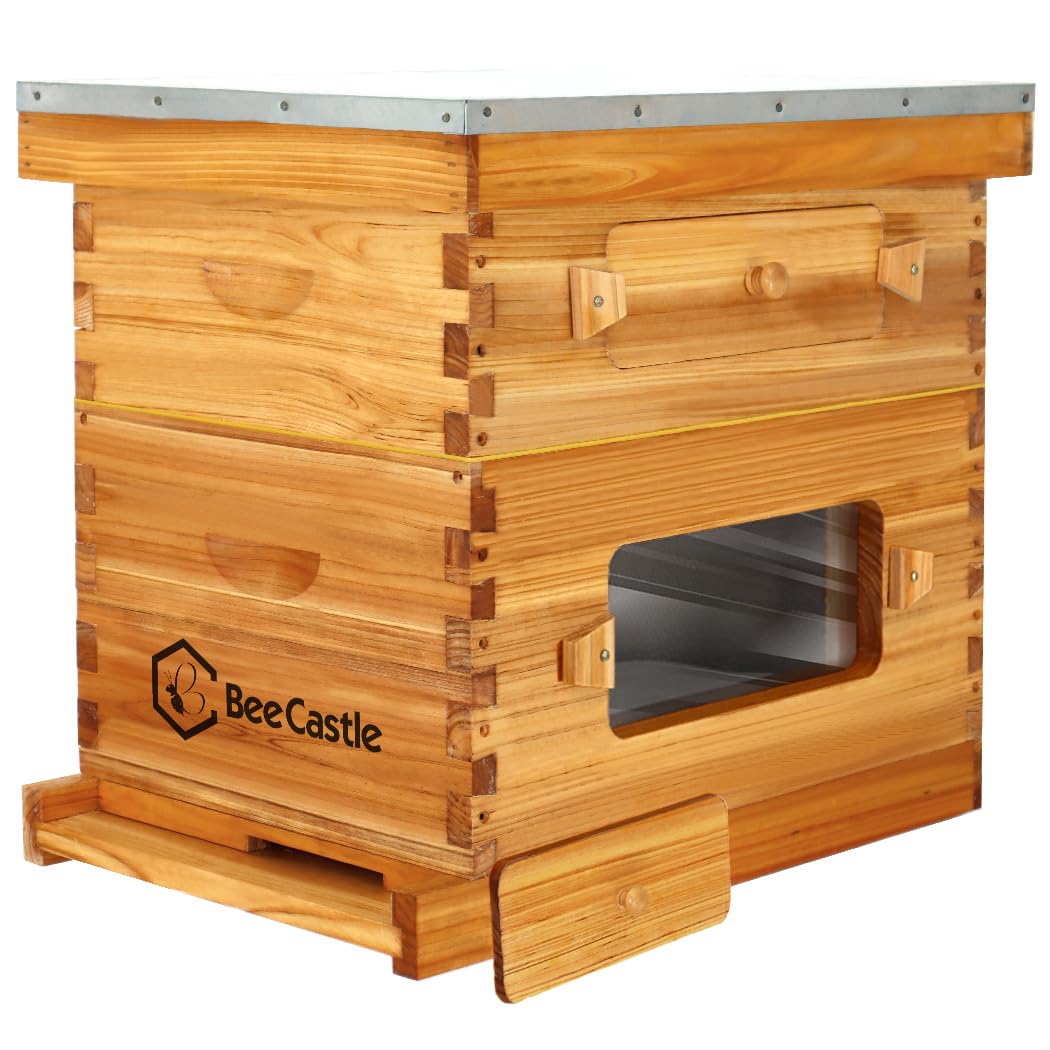 BeeCastle 8 Frame Langstroth Beehive, Bee Hive Beeswaxed Coated Beehive Starter Kit with Beehive