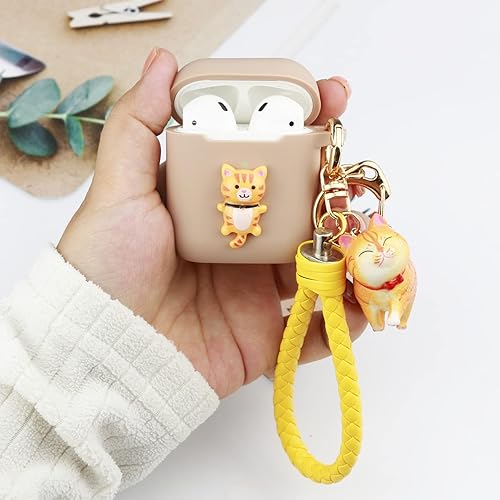 Miniatura 6 de Wonhibo Linda funda para Airpod de gato, funda de silicona Kawaii para Apple Airpods de 1 y 2 generación con llavero