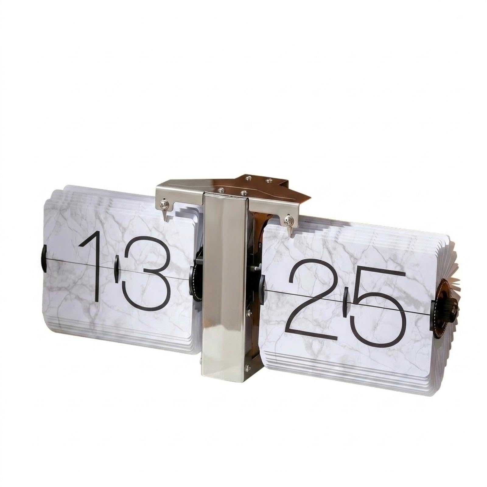 Table Flippage Timepiece Clock Large Number Retro Flip Clock Mechanical for Home Office, Bookshelf, Living Room Stone White 24h-image-1