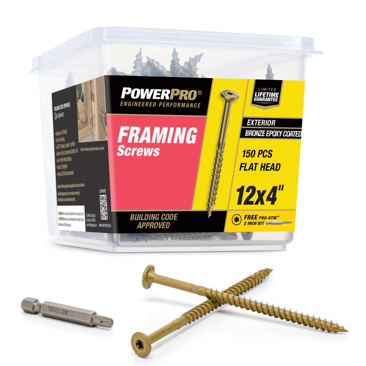 Power Pro 150 viti per cornici (#30,5 x 10,2 cm) | Viti per legno a testa ottimizzate a stella | Elementi di fissaggio esterni rivestiti in resina epossidica multistrato | Approvato dal codice di