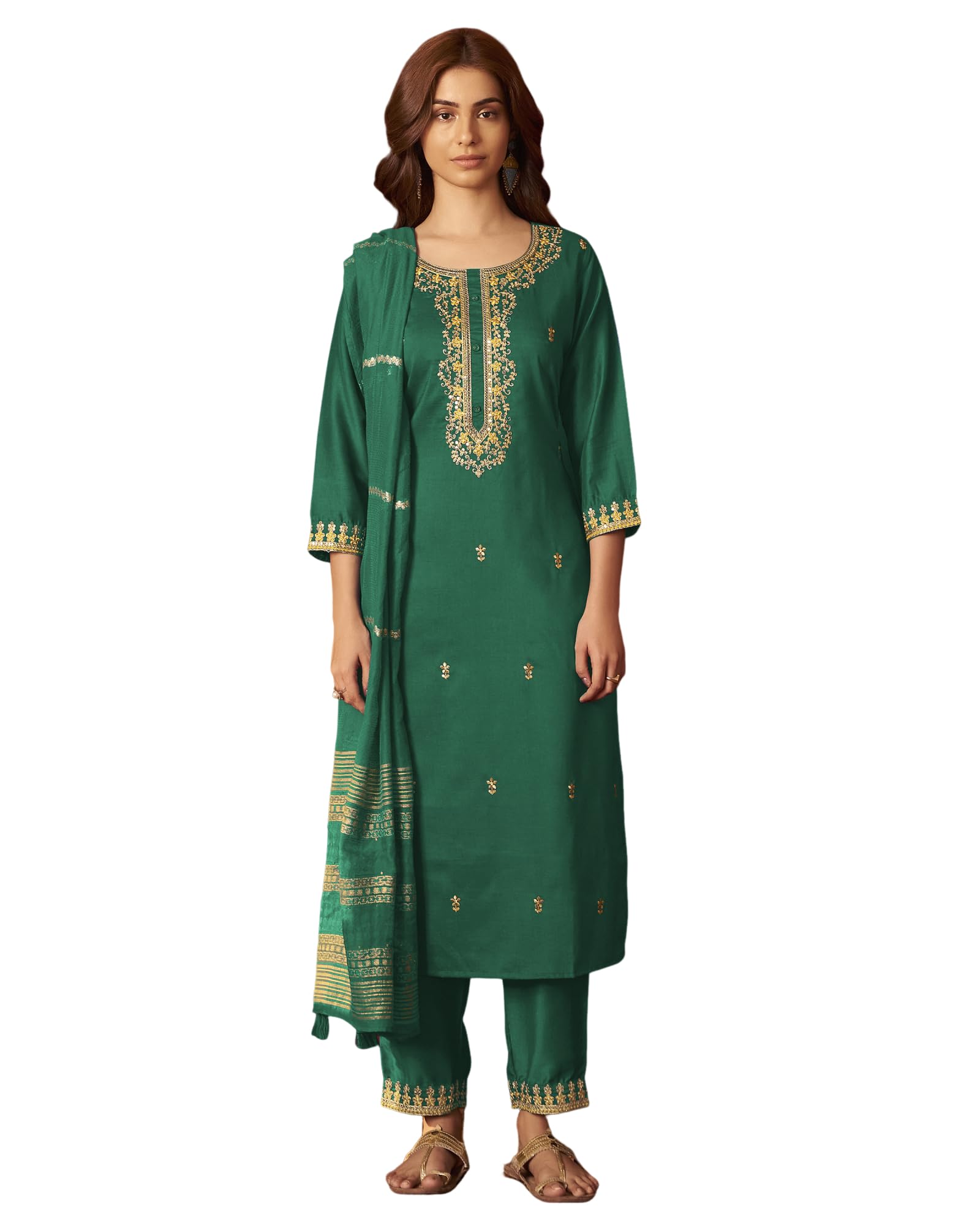 dresoul Women's Rama Chinnon Embroidered Kurta Set With Dupatta For Women-picture-11