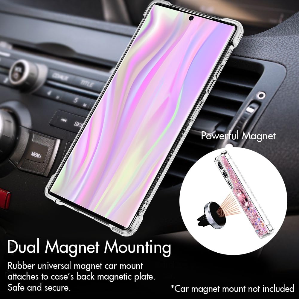 Silverback for Samsung Galaxy S25 Ultra Case with Ring, Women Girls Bling Holographic Sparkle Glitter Cute Cover, Diamond Ring Protective Phone Case for Galaxy S25 Ultra - Pink - Image 4