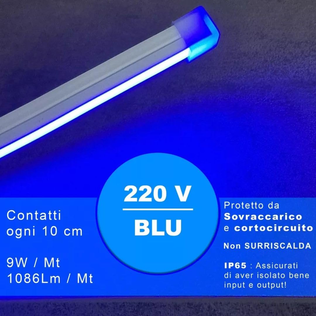 MAKA Striscia Led Cob, Striscia LED 220V Alta Luminosità, 120 Luci al Metro - Ip65 Impermeabile - 9W/m, Luce Effetto Neon Diverse Misure e Colori Decorazione (Blu, 20 metri)