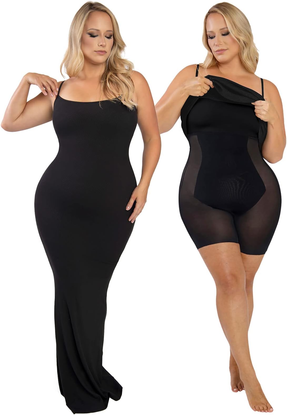 PopilushSummer Maxi Dress for Women - Cocktail Shapewear Dresses Built-in Bra Adjustable Straps Vacation Long Slip