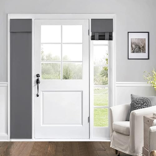 Mecodeco 100% Blackout Side Door Curtains for Door Window, Room Darkening Solid Color Door Window Covering for Glass Door, Full Blackout Drapes for French Door 12W x 69L Inch Dark Gray 1 Panel
