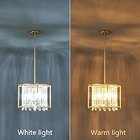 Vista 5 de LMQNINE Modern Foyer Chandelier, Gold Crystal Chandelier Entryway Pendant Light Fixture, Round Adjustable Height Chandeliers for Kitchen Island