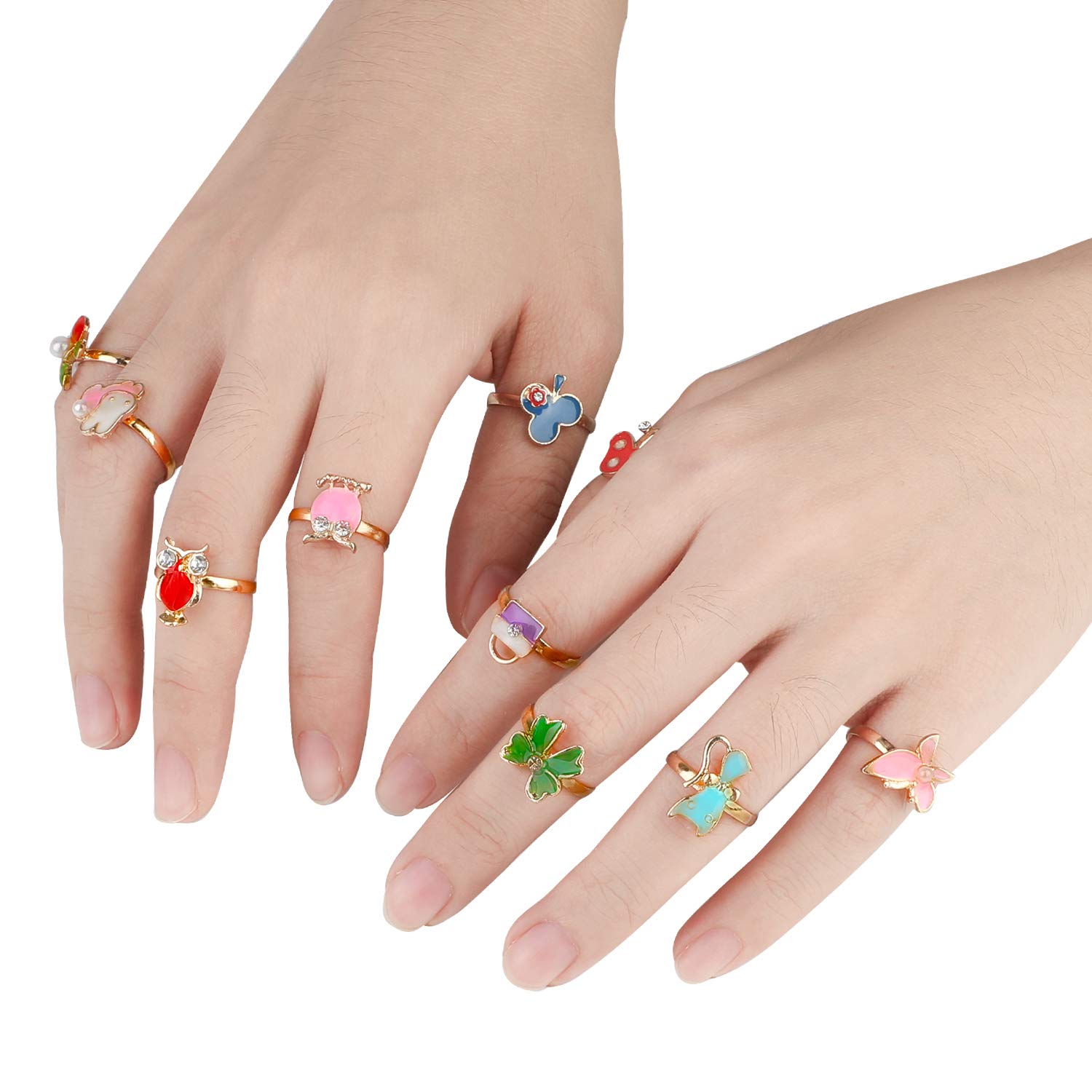 Hifot kinderringe mädchen Prinzessin Schmuck Set 36 Stück, Kristall Verstellbare Ringe für Mädchen mit Herzformkasten, Girl Dress up Rings Fingerringe