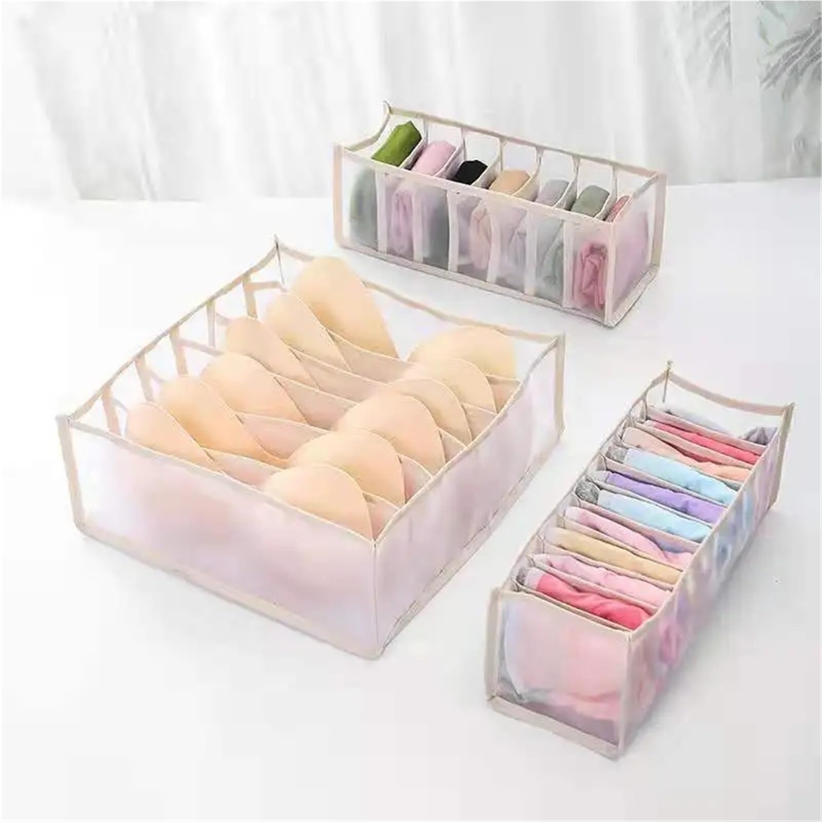 Caja organizadora de almacenamiento calcetines armario 30 rejillas | Organizador de cajones plegable con divisores de malla for ropa interior y sujetadores(Burgundy)