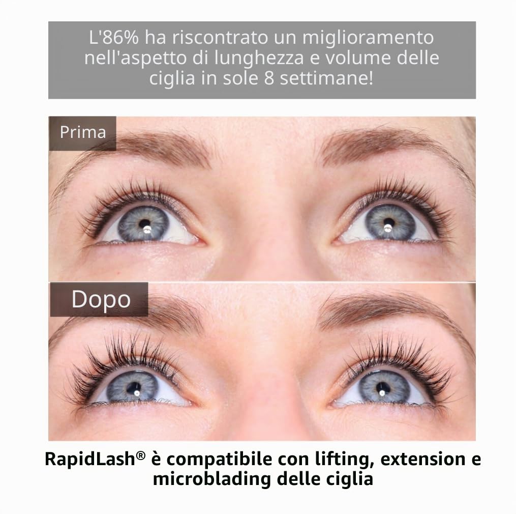 RapidLash® - Siero Potenziatore per Ciglia con Ingredienti Naturali, 3 ml. Intensificatore del look di ciglia lunghe, forti e dense in 4 settimane.