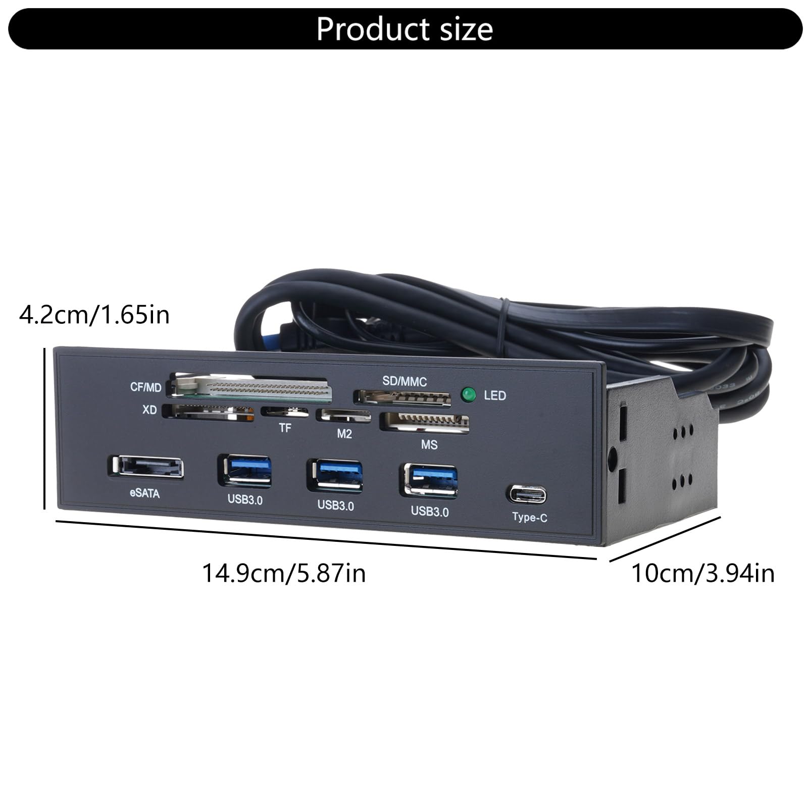 Lector de tarjetas USB 3.0, panel frontal, multifunción, tipo C, USB 3.1, transferencia de datos de alta velocidad y múltiples tarjetas, dispositivo de transferencia de archivos fácil