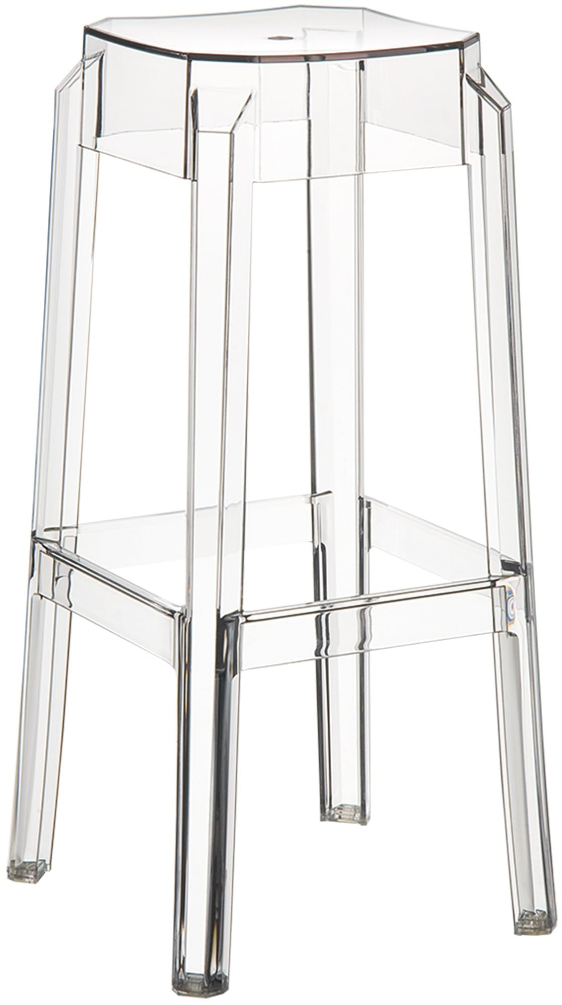 CLP Tabouret de Bar Fox en Plastique Résistant - Tabouret de Comptoir Stable et Léger (2 kg) - Hauteur 75 cm - Chaise Haute de Cuisine Empilable Couleur Transparent