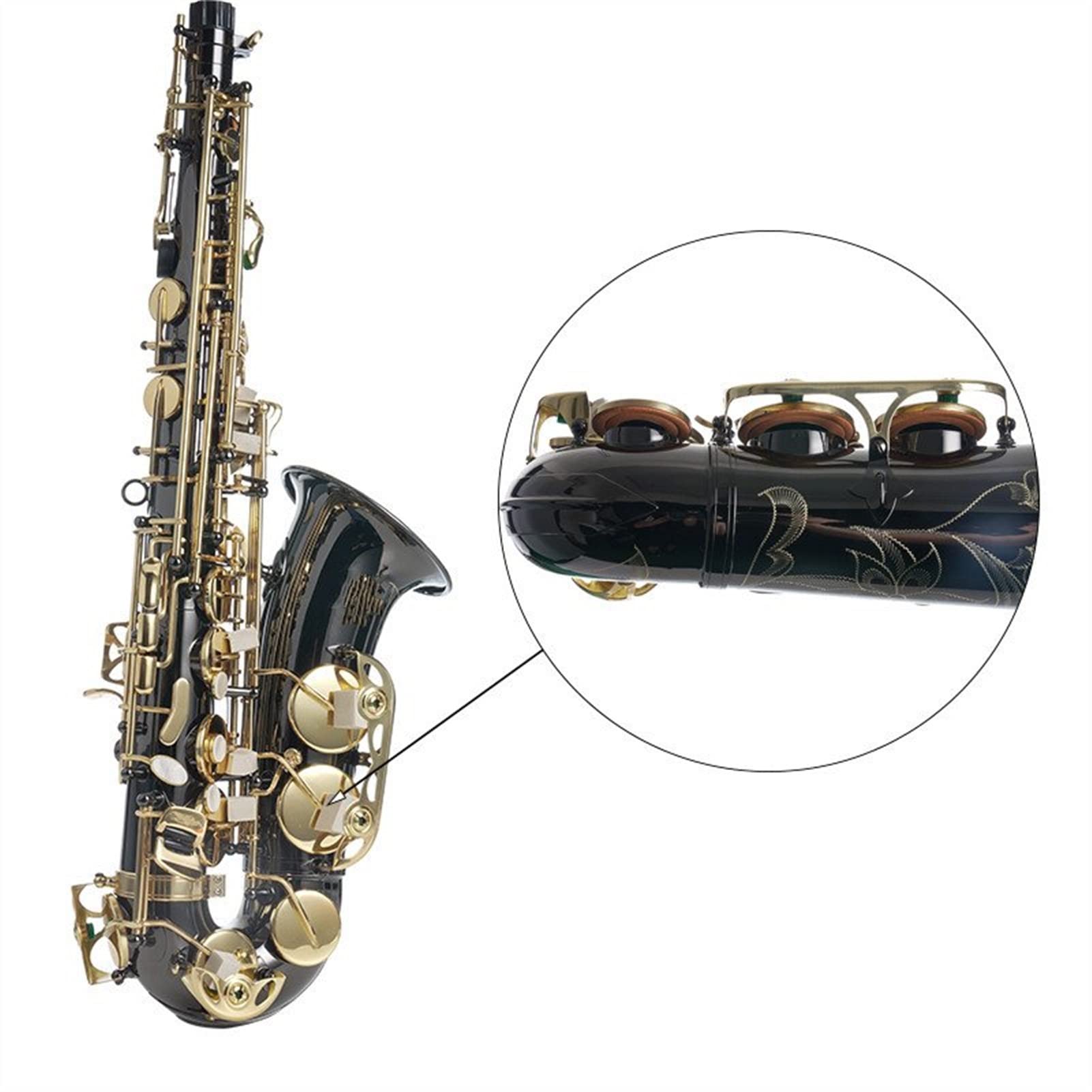 Confezione Completa Chiave in Oro Placcato Nichel Nero Alto E Sassofono Contralto in Ottone Piatto Chiusura a Conchiglia Bianca per Principianti Sax Ottone
