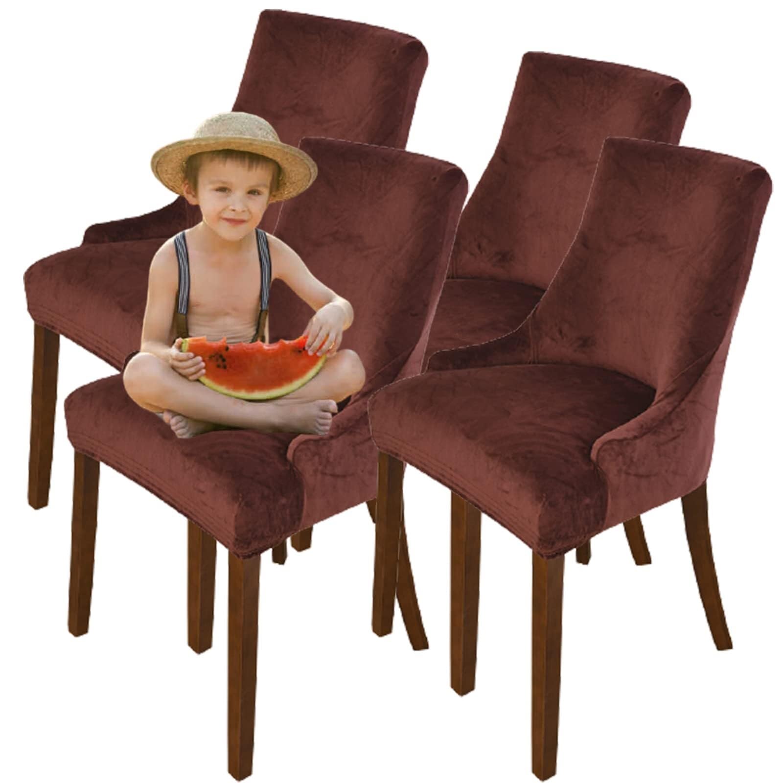 NMVAWIPT Velvet Wingback Chair Covers Stretch Slipcovers For Dining Room Banquet Decor Fits Most Standard Armchairs Accent Chairs(8#,4pcs)