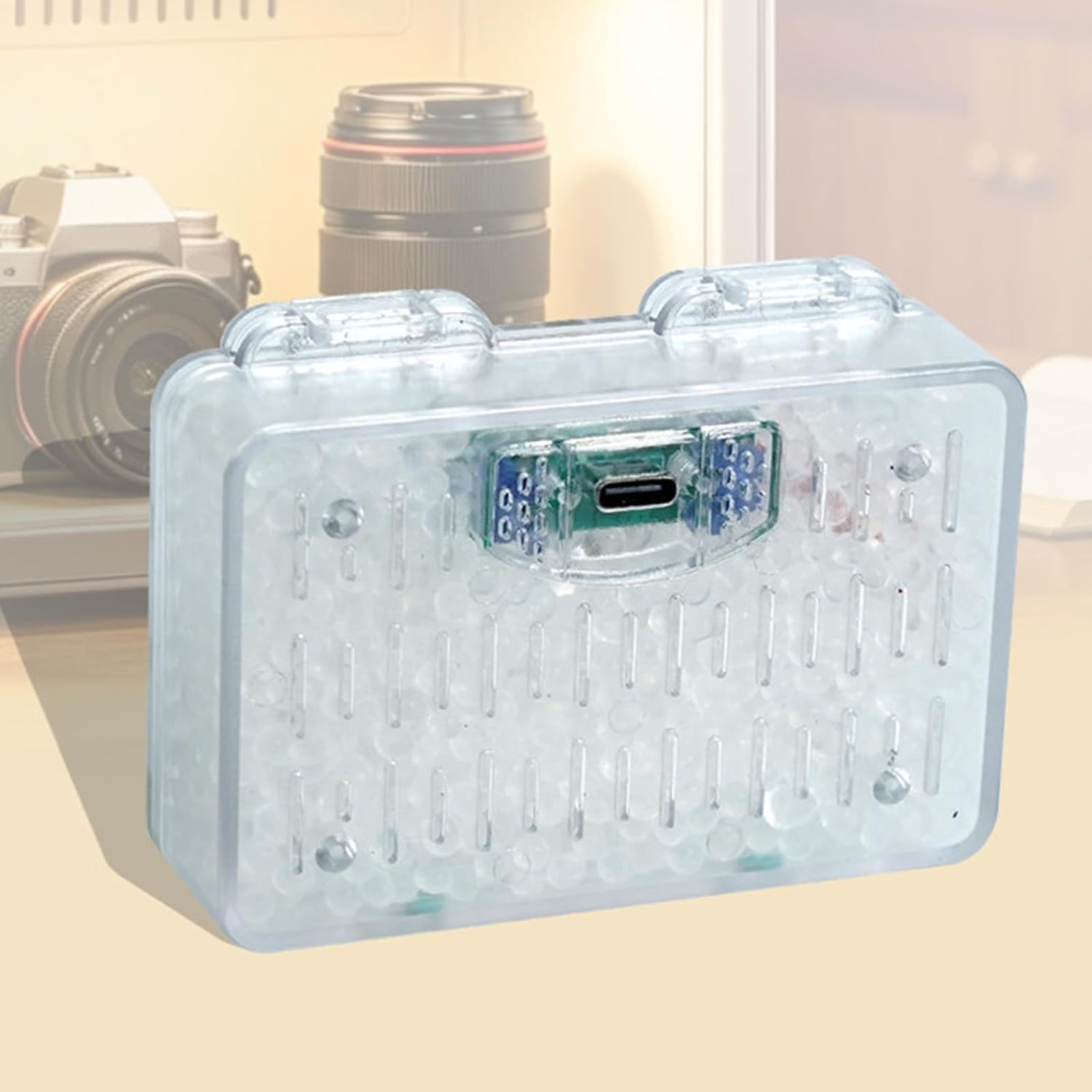 Type-C Rechargeable Desiccant Box with Charging Light, Clear Dry Box Insert for Camera Storage, Dry Cabinet, Drawer and Cabinet Use Camera Rechargeable Desiccant Type C Silica Bead