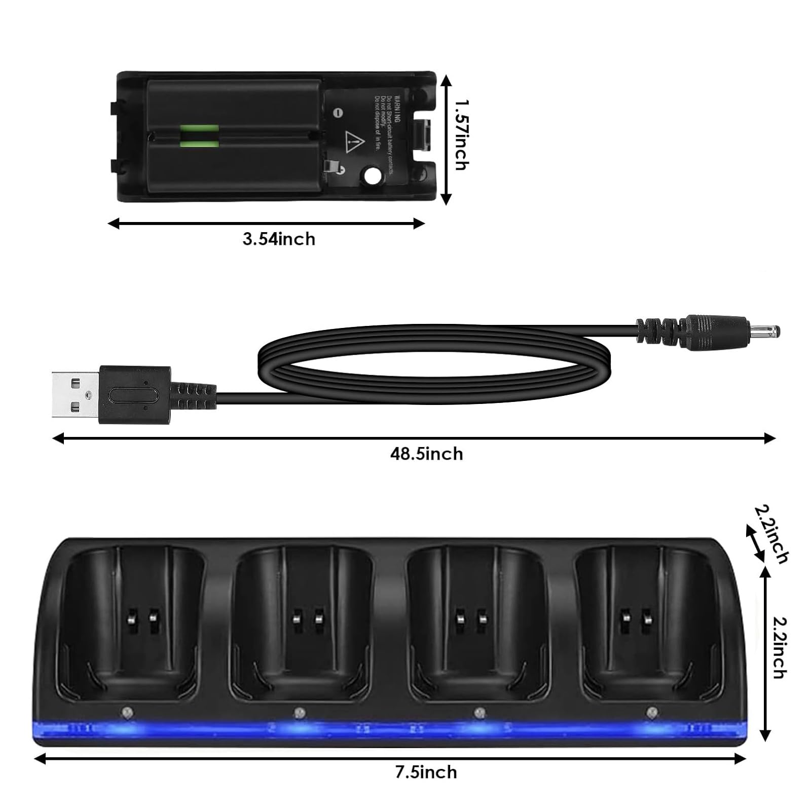 Stazione di Ricarica per Controller Wii, con 4 Batterie Ricaricabili da 2800 mAh e Indicatori a LED, Caricatore Wiimote per Wii Supporto di Ricarica per Telecomando Wii, Nero