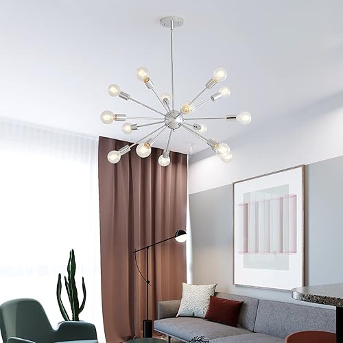 Miniatura 3 de Mid-Century Sputnik Candelabros de 15 luces, moderna lámpara de techo semiempotrada, lámparas colgantes industriales retro para cocina, sala de