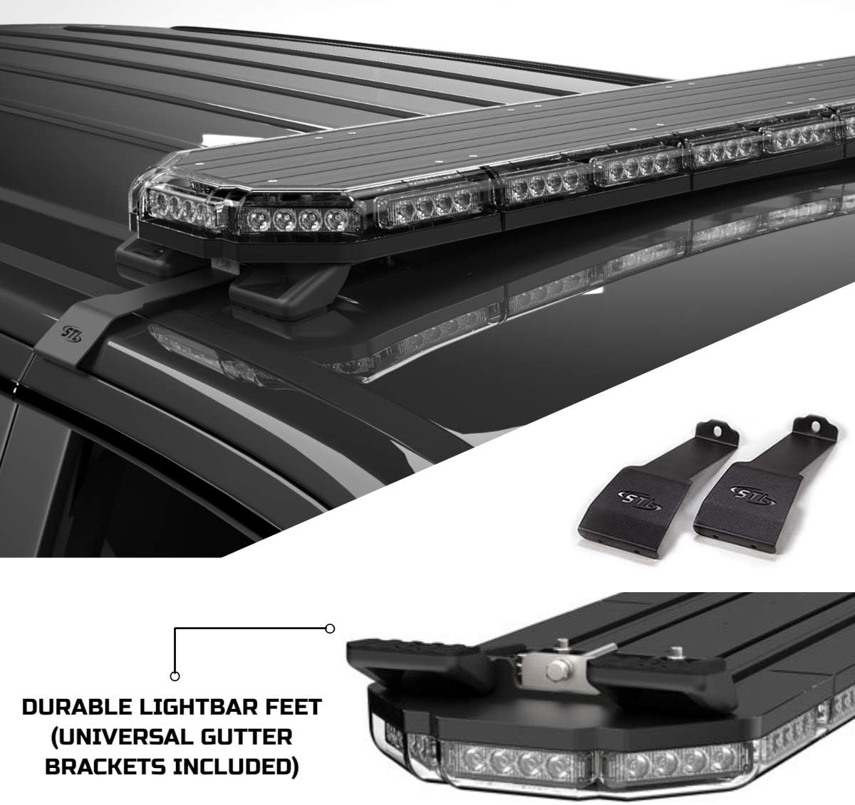 Light bar feet and universal gutter brackets